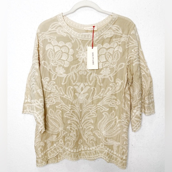 Solitaire Embroidered Blouse Handmade By Artisans Boho Style Scalloped Hem - Picture 1 of 10